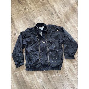 Vintage Casual Isle Stars Print Full Zip Windbreaker Jacket Black Unisex Size L